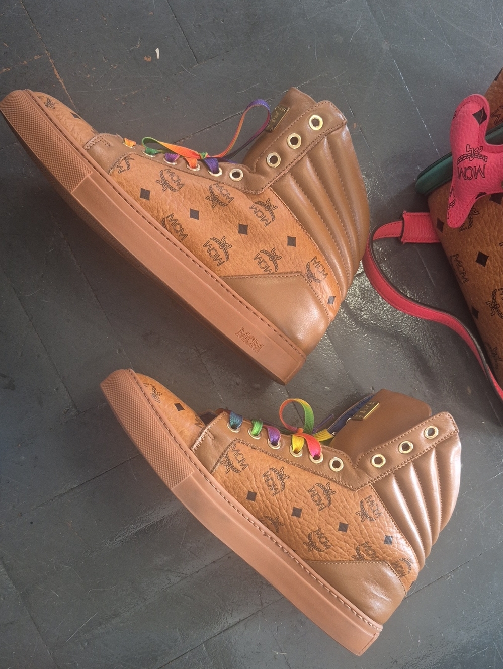 MCM Cognac Monogram Sneakers (L)9 (M)7 - Picture 5 of 11